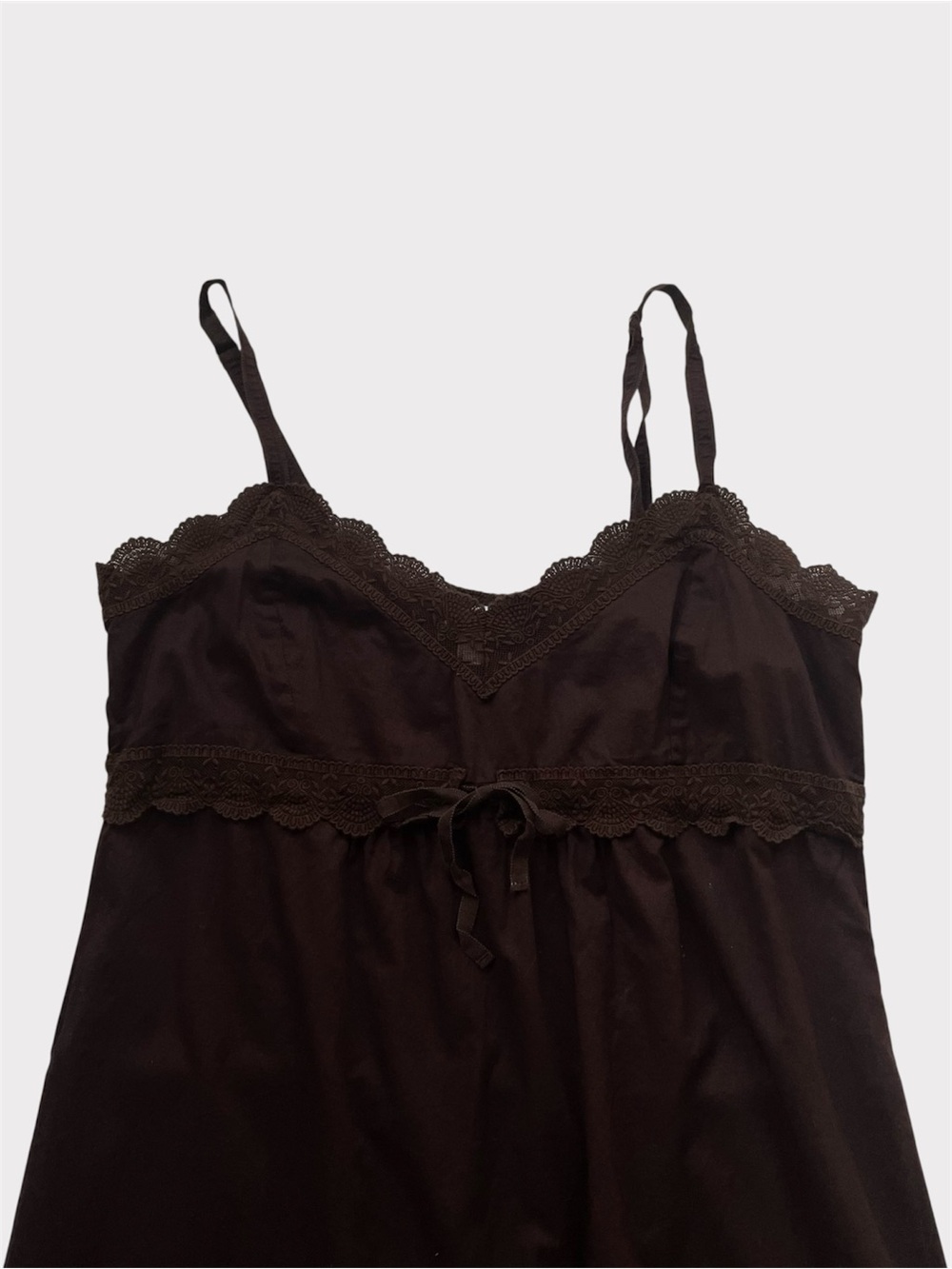 90's Vintage Victoria's Secret Brown lace trim maxi cotton dress - Picture 5 of 9